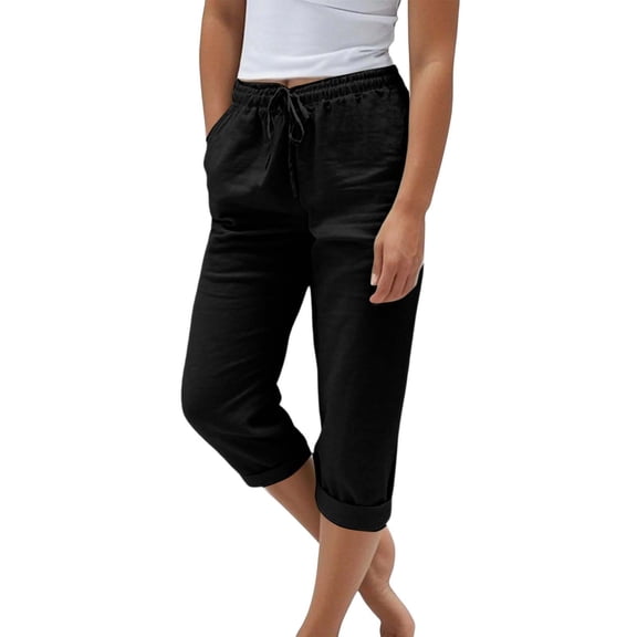 DHFJKG Women Capri Pants Lightweight Summer Jogging Bottoms Casual Drawstring Solid Color Regular Fit Cropped Pants Versatile Trousers