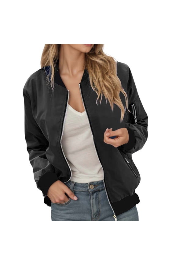 Women Cargo Jacket Solid Color Zipper Lightweight Casual Jacket With Zip Up Pockets Trendy Coat