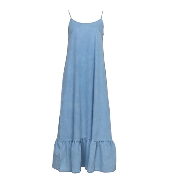 DHFJKG Women Casual Denim Dress Spaghetti Strap Scoop Neck Loose Fit Long Dress Summer Beach Vacation Clothes Soft Dresses