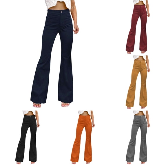 DHFJKG Women Corduroy Flare Pants Flat Front Bell Bottoms High Waisted Bootcut Leggings For Women