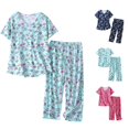 thumbnail image 1 of DHFJKG Women Cotton Pajamas Set V Neck Short Sleeve Top Capri Pants 2 Piece Loungewear Set, 1 of 4