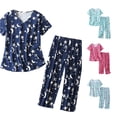 thumbnail image 1 of DHFJKG Women Cotton Pajamas Set V Neck Short Sleeve Top Capri Pants 2 Piece Loungewear Set, 1 of 4
