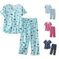 thumbnail image 1 of DHFJKG Women Cotton Pajamas Set V Neck Short Sleeve Top Capri Pants 2 Piece Loungewear Set, 1 of 4