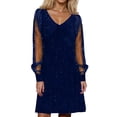 thumbnail image 1 of DHFJKG Women Dresses Glitter V Neck Solid Color Mini Dress Mesh Sheer Long Sleeve Loose Soft Tunic Carnival Clubwear Versatile Dresses, 1 of 5