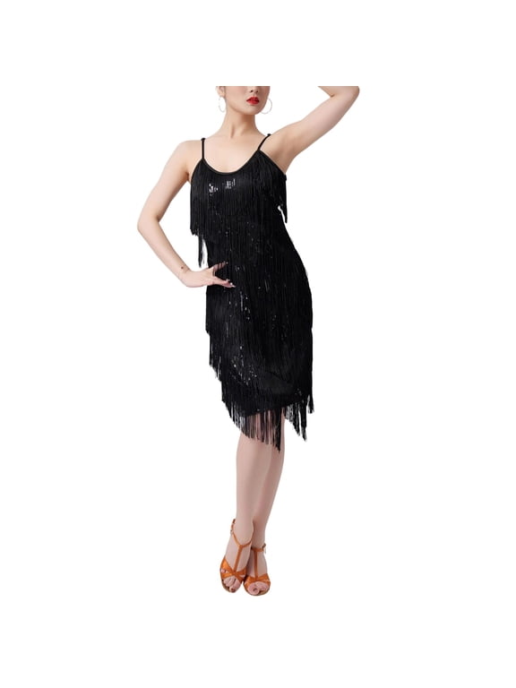 Women Dresses Sparkly Sequin Elegant Spaghetti Strap Party Midi Dress Latin Dance Performance Stage Show Clubwear Stylish Dresses