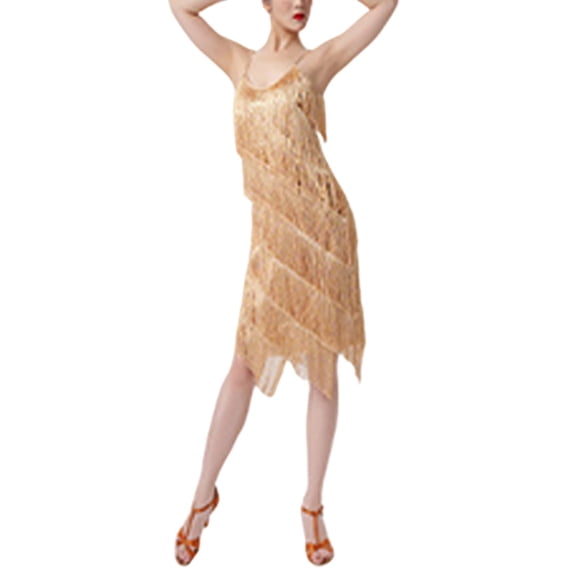 DHFJKG Women Dresses Sparkly Sequin Elegant Spaghetti Strap Party Midi Dress Latin Dance Performance Stage Show Clubwear Versatile Dresses
