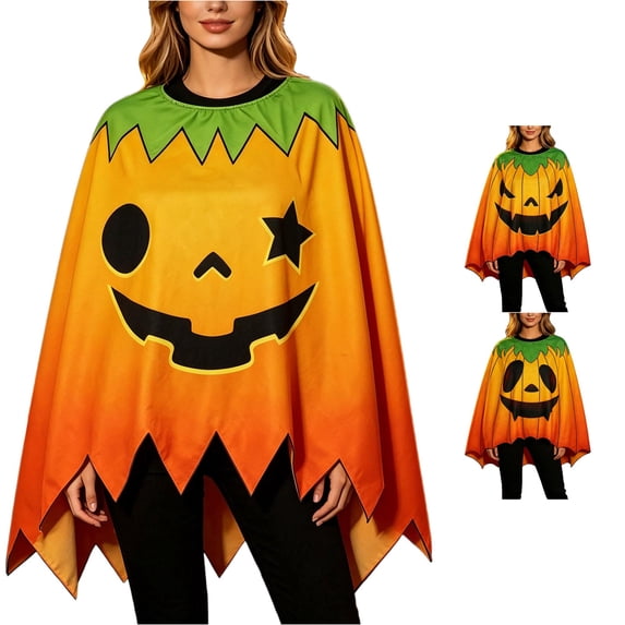 DHFJKG Women Ghost Poncho Halloween, Pumpkin Poncho For Women, Spooky Halloween Party Accessory