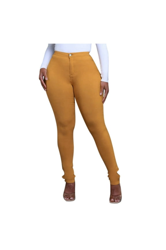 Women High Waist Tight Jeans Jeggings Plus Size Skinny Stretch Solid Color Denim Pants Versatile Trousers