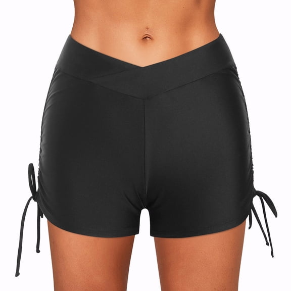 DHFJKG Women High Waisted Swim Shorts V Cut Bikini Swimsuit Bottoms Drawstring Ruched Bathing Suit Board Shorts