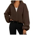 thumbnail image 1 of DHFJKG Women Hoodie Crop Coat Solid Color Zipper Stand Collar Elastic Waisted Oversized Long Sleeve Sweatshirt Cropped Jacket Fashionable Coats, 1 of 6