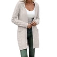 thumbnail image 1 of DHFJKG Women Knit Hooded Long Cardigan Mid-Length Solid Color Open Front Long Sleeve Drop Shoulder With Pocket Coat Fall Winter Soft Stylish Coat, 1 of 5