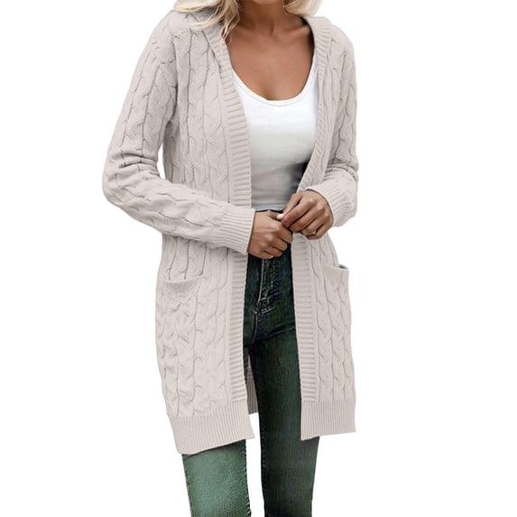 DHFJKG Women Knit Hooded Long Cardigan Mid-Length Solid Color Open Front Long Sleeve Drop Shoulder With Pocket Coat Fall Winter Soft Stylish Coat