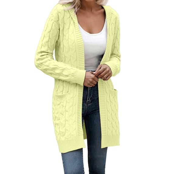 DHFJKG Women Knit Hooded Long Cardigan Mid-Length Solid Color Open Front Long Sleeve Drop Shoulder With Pocket Coat Fall Winter Soft Versatile Coat