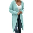 thumbnail image 1 of DHFJKG Women Knit Long Cardigan Sweater Knee-Length Solid Color Open Front Long Sleeve Drop Shoulder With Pocket Coat Fall Winter Soft Trendy Coat, 1 of 4