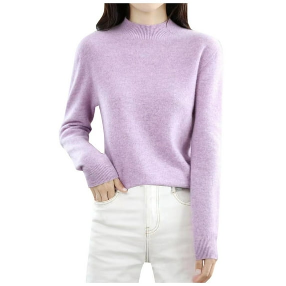 DHFJKG Women Knit Sweater Half Turtleneck Classic Fit Solid Color Pullover Sweater For Autumn Winter Long Sleeve Mockneck Lightweight Comfort Tops