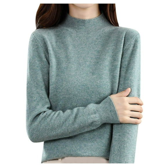 DHFJKG Women Knit Sweater Half Turtleneck Classic Fit Solid Color Pullover Sweater For Autumn Winter Long Sleeve Mockneck Lightweight Cozy Tops