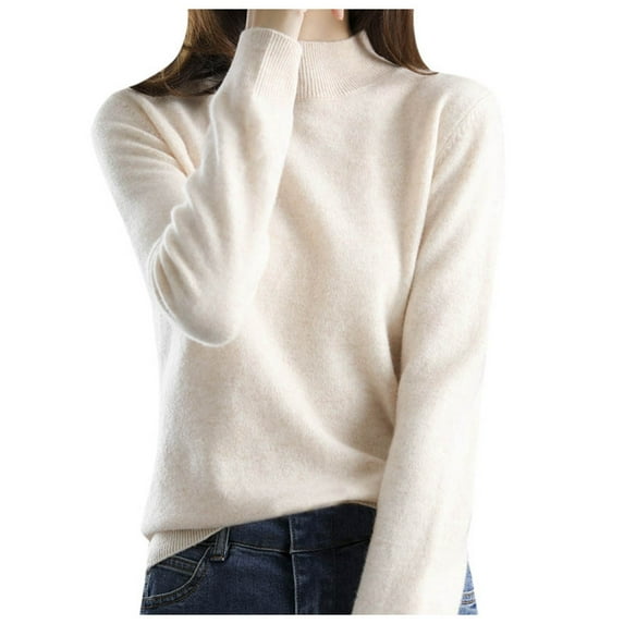 DHFJKG Women Knit Sweater Half Turtleneck Classic Fit Solid Color Pullover Sweater For Autumn Winter Long Sleeve Mockneck Lightweight Soft Tops