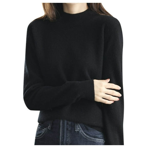 DHFJKG Women Knit Sweater Half Turtleneck Classic Fit Solid Color Pullover Sweater For Autumn Winter Long Sleeve Mockneck Lightweight Versatile Tops