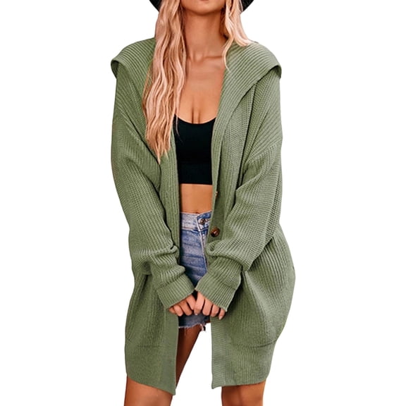 DHFJKG Women Knit Sweater Longline Cardigan Button Front Shawl Collar Pockets Solid Color Coat For Autumn Winter Versatile Coat