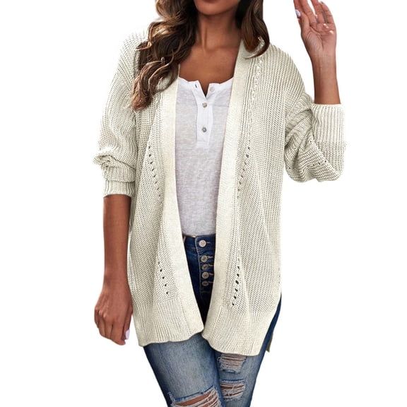 DHFJKG Women Knitted Cardigan Longline Solid Color Open Front Sweater Wrap Draped Outerwear Soft Loose Fit Trendy Coat