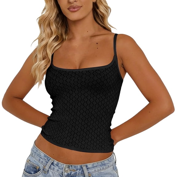 DHFJKG Women Knitted Summer Camisole Top Fashion Hollow Out Cropped Cute Sleeveless Cami Shirt Casual Streetwear Basic Tee Stylish Tops