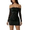 thumbnail image 1 of DHFJKG Women Lace Mini Dresses Off The Shoulder Long Sleeve Bodycon Elegant Casual Party Wear Y2K Night Out Stylish Dresses, 1 of 7