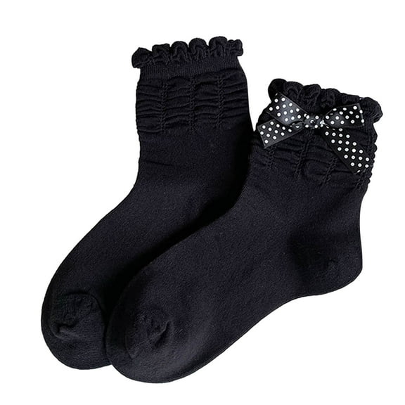 DHFJKG Women Mid Calf Socks Bowknot Crew Socks Ruched Summer Solid Color Cute Sock