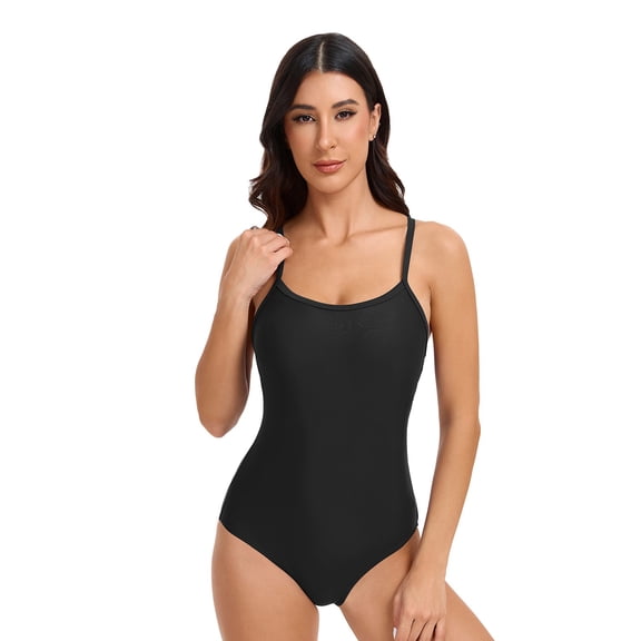 DHFJKG Women One Piece Athletic Swimsuit Cross-Back Solid Color Bathing Suit With Adjustable Straps Versatile Beachwear