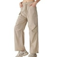 thumbnail image 1 of DHFJKG Women Outdoors Windproof Pants Solid Color Wide Leg Elastic Waist With Strappy Hem And Pockets Trousers Trendy Trousers, 1 of 6
