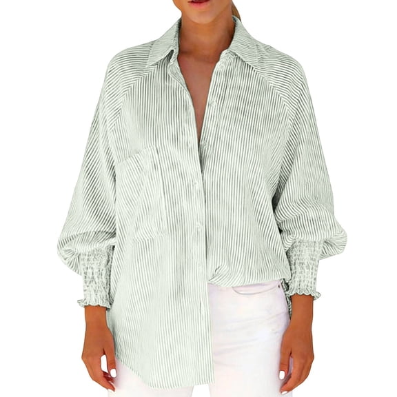 DHFJKG Women Oversized Button Up Shirts Striped Raglan Long Sleeve Casual Dressy Blouses With Pocket Versatile Tops