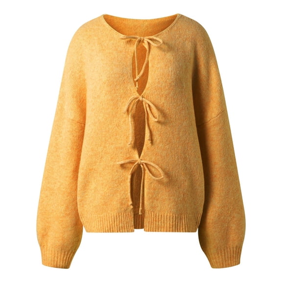DHFJKG Women Oversized Crop Knitted Cardigan Sweater Tie Front Long Sleeve Drop Shoulder Cropped Knitwear Top Coat Cozy Tops