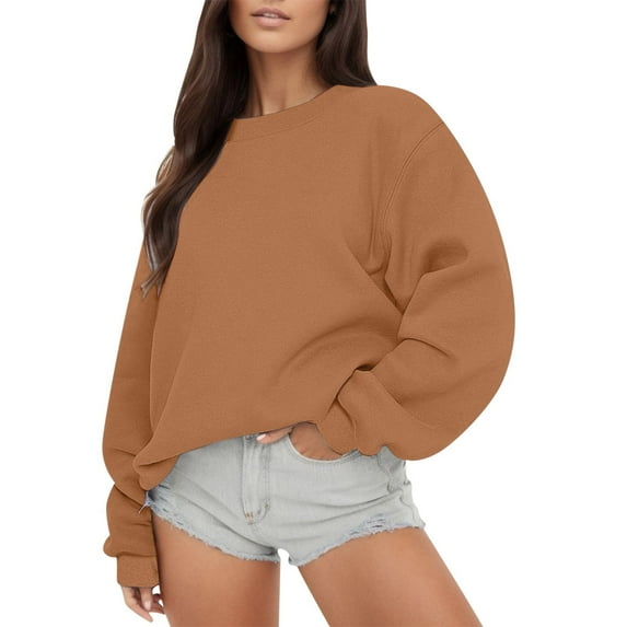 DHFJKG Women Oversized Sweatshirt Comfortable Crewneck Solid Color Loose Fit Pollover Fall Winter Pullover Long Sleeve Soft Tops