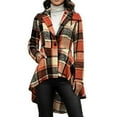 thumbnail image 1 of DHFJKG Women Plaid Cardigan Coat Slim Fit Button Front Long Sleeve Notched Collar Jacket With High Low Hem Comfort Coat, 1 of 5