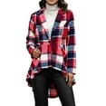 thumbnail image 1 of DHFJKG Women Plaid Cardigan Coat Slim Fit Button Front Long Sleeve Notched Collar Jacket With High Low Hem Leisure Coat, 1 of 5