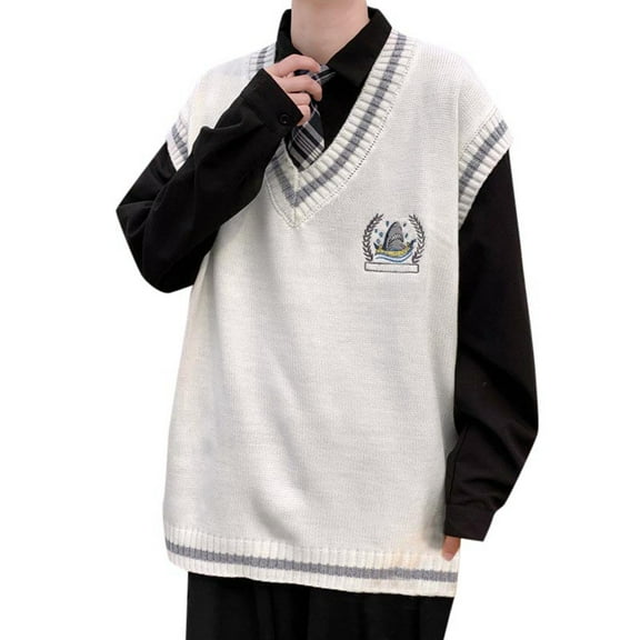 DHFJKG Women Preppy Sweater Vest Knitted Sleeveless V-Neck Relaxed Fit Outerwear Vest For Spring Autumn Winter Lightweight Cozy Tops