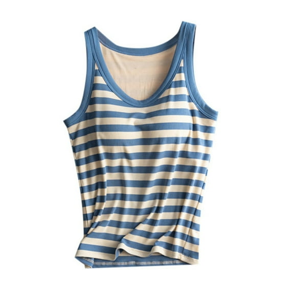 DHFJKG Women Ribbed Camisole With Built In Bra Striped Tank Top Scoop Neck Fitness Summer Workout Clothes Casual Daily Wear Sleeveless Soft Tops