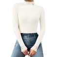 thumbnail image 1 of DHFJKG Women Ruffles Knit Ribbed Sweater Base Top Casual Turtleneck Slim Fit Long Sleeve Layering Pullover Autumn Winter Comfort Jumper Tops, 1 of 4