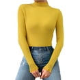thumbnail image 1 of DHFJKG Women Ruffles Knit Ribbed Sweater Base Top Casual Turtleneck Slim Fit Long Sleeve Layering Pullover Autumn Winter Cozy Jumper Tops, 1 of 6