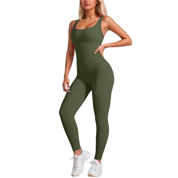 DHFJKG Women Seamless Stretch Jumpsuit Yoga Workout Ribbed Sleeveless Athletic Gym Wear Fitness Square Neck Soft Comfortable Onesie