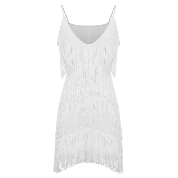 DHFJKG Women Sexy Deep V Neck Backless Dresses Latin Dance Summer Tassel Club Party Prom Mini Spaghetti Strap Dress Trendy Dresses