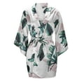 thumbnail image 1 of DHFJKG Women Silk Satin Bathrobe 3/4 Sleeve Sleepwear V Neck Tie Waist Floral Print Summer Soft Loungewear Trendy Home Clothes, 1 of 6