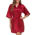 thumbnail image 1 of DHFJKG Women Silk Satin Bathrobe Short Sleeve Sleepwear V Neck Tie Waist Solid Color Summer Soft Loungewear Leisure Home Clothes, 1 of 6