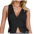thumbnail image 1 of DHFJKG Women Sleeveless Cowgirl Tank Top Sexy V Neck Button Down Casual Cropped Going Out Lace Up Shirts Slim Fit Soft Tops, 1 of 6