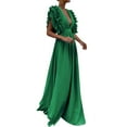 thumbnail image 1 of DHFJKG Women Sleeveless Wedding Guest Dress Deep V Neck Ruffle Maxi Dress Flowy A Line Party Prom Evening Gown Sexy Low Cut Trendy Dresses, 1 of 5