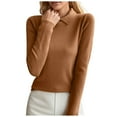 thumbnail image 1 of DHFJKG Women Strechy Slim Fit Sweater Turndown Collar Solid Color Pullover Sweater For Autumn Winter Long Sleeve Lightweight Leisure Tops, 1 of 4