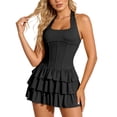 thumbnail image 1 of DHFJKG Women Summer Halter Dresses Square Neck Tiered Mini Dress Sexy Slim Fit Sleeveless Solid Color Going Out Party Wear Versatile Dresses, 1 of 6