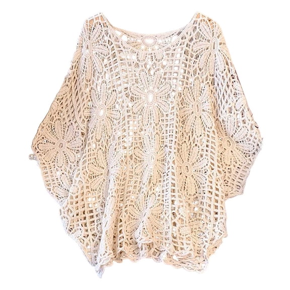 DHFJKG Women Swimsuit Coverup Tunic Top Boho Crochet Sexy Hallow Out Batwing Short Sleeve Loose Fit Beach Cover Ups Summer Vacation Clothes