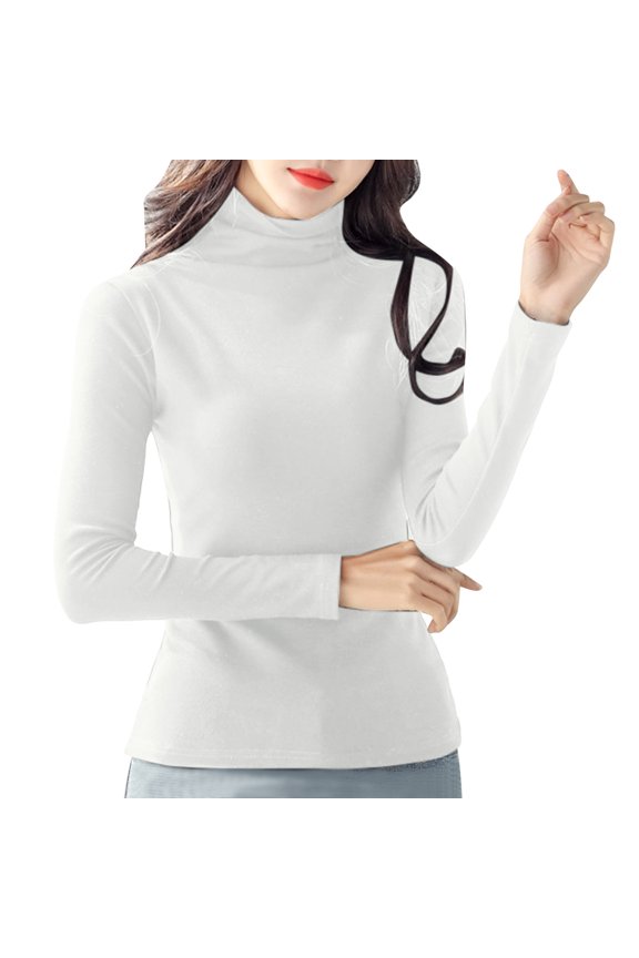 Women Turtleneck Thermal Base Top Layering Clothes Fitness Solid Color Long Sleeve Baselayer Pullover Versatile Jumper Tops