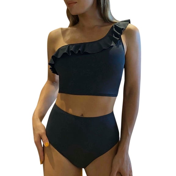 DHFJKG Women Two Piece High Waisted Bikini Set Swimsuits Briefs Bottoms One Shoulder Bathing Suits Vacation Beachwear