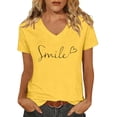 thumbnail image 1 of DHFJKG Women V Neck Top Short Sleeve T Shirt Casual Letter Graphic Tee Crew Neck Daily Wear Comfortable Summer Tshirts Trendy Tops, 1 of 4